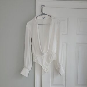 Fashion Nova White Deep V-Neck Bodysuit